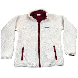 Columbia Womens Sherpa Fleece Full-Zip Jacket Medium White Red White Cozy Casual